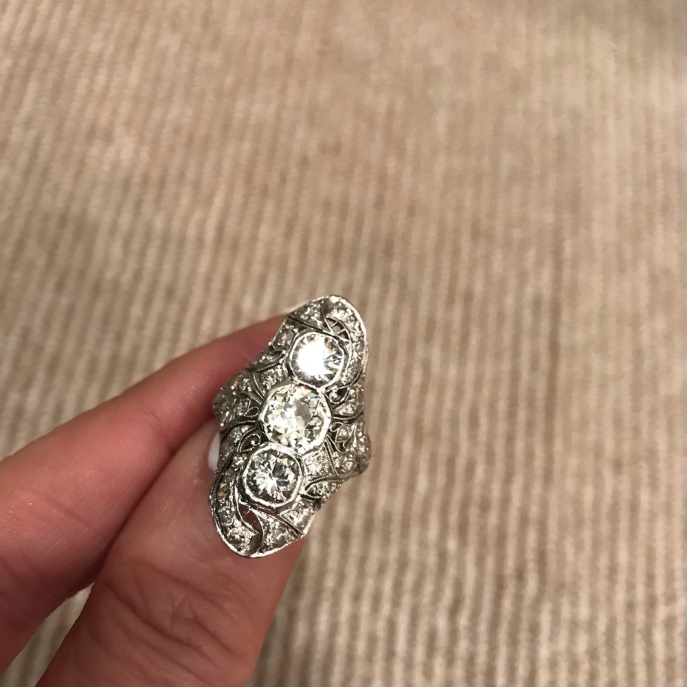 💥HP💥ANTIQUE PLATINUM DIAMOND RING EDWARDIAN - Picture 3 of 8